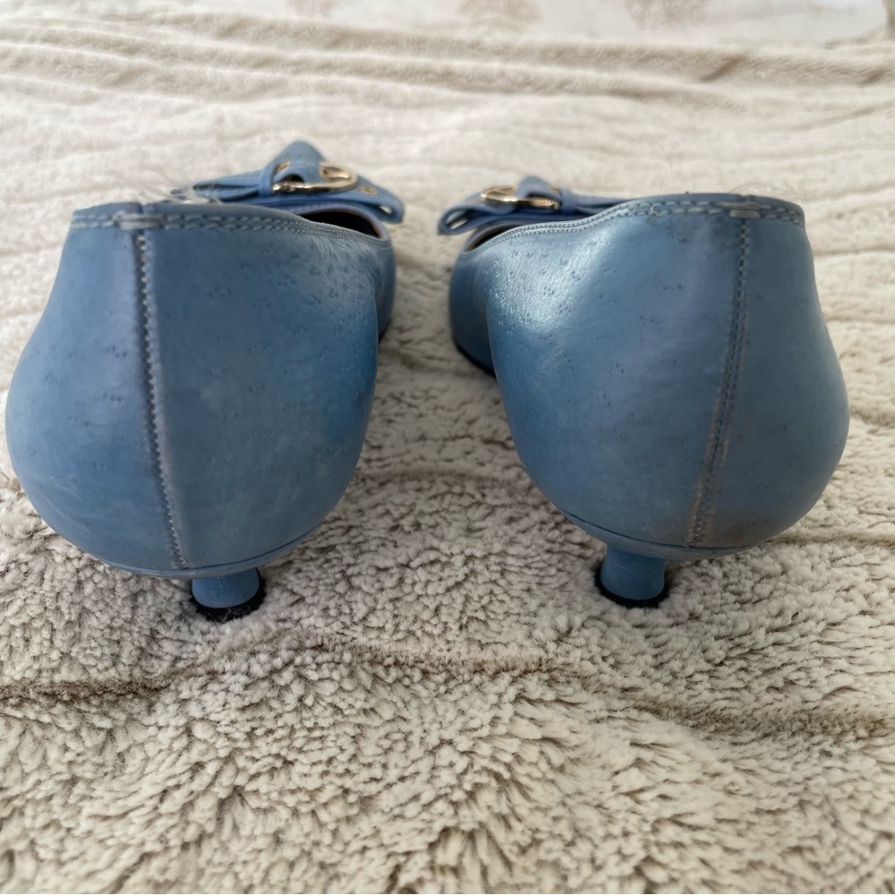 Ferragamo Vintage Baby Blue Kitten Heels with Front Buckle - Picture 6 of 13